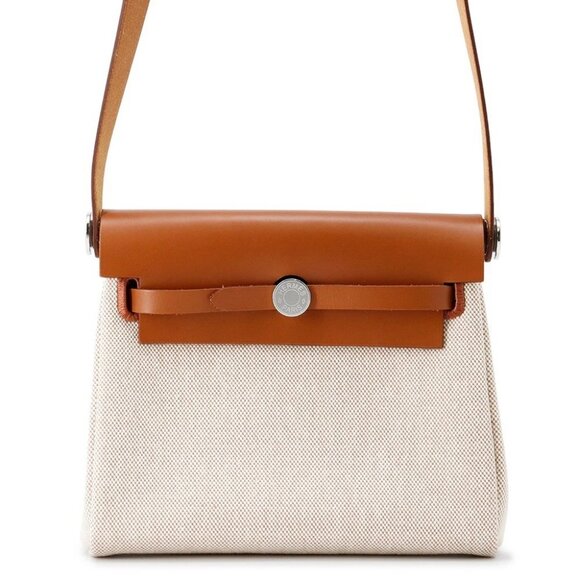 HERMES Herbag zip Size Mini Toile H/Vache Hunter Leather Fauve - Picture 2 of 8